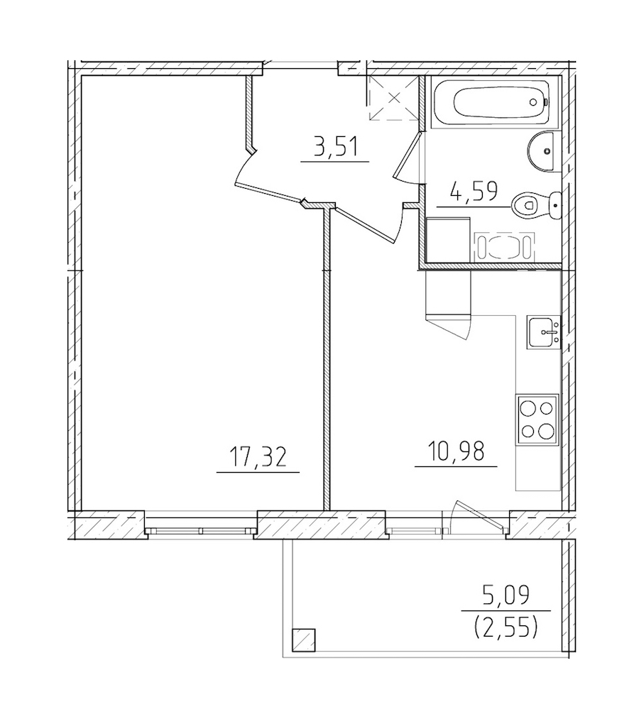 1-комнатная квартира 41.49 м², 1/8 эт., ЖК «IQ Гатчина 3»